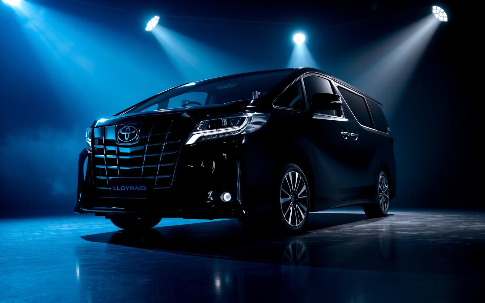 Black Toyota Alphard Hybrid under luxury spotlights